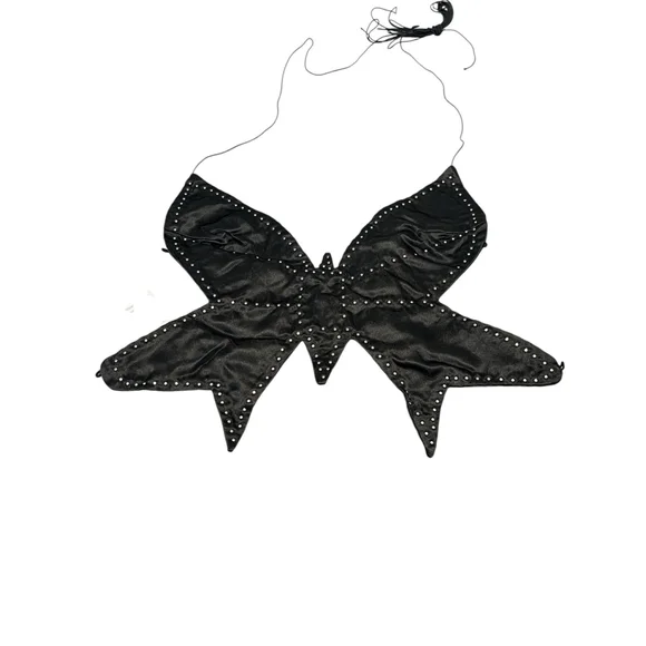 Jumisee Butterfly Top Womens Size M Black Open Back Beaded Rhinestone - Picture 9 of 10
